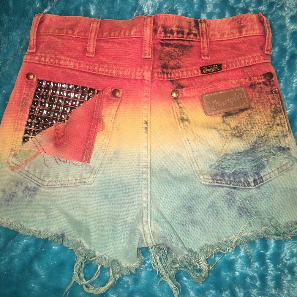 Custom tie dye wrangler shorts